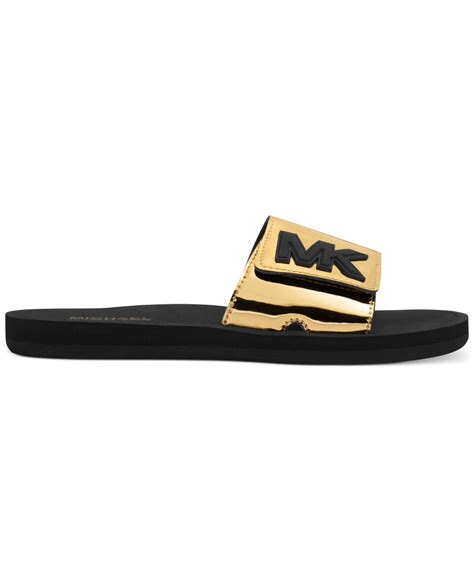 michael kors gold slides blac|Michael Kors leather slides.